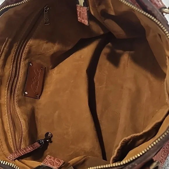 Patricia Nash Lindsell, Elegant British Tan Crocodile-Embossed Tote Bag - Picture 3 of 5